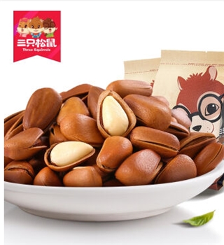 三只松鼠_开口松子218gx2袋零食坚果特产炒货东北红松子原味